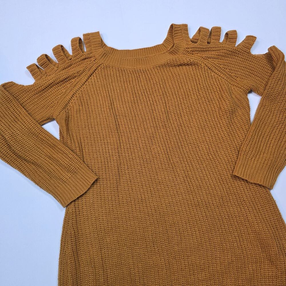 Questions Burnt Orange Knitted Women's Sweater w/Cold Shoulder /Cutout Sleeves